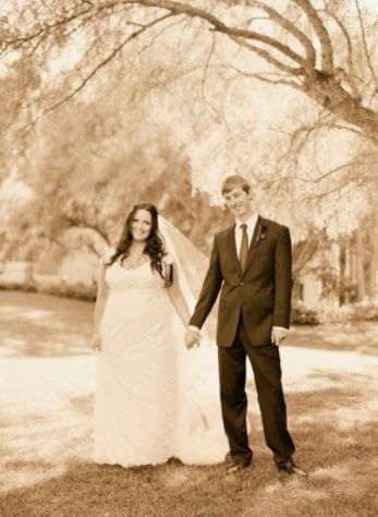 Cassandra Jade Estevez with her husband, Casey, during their wedding.